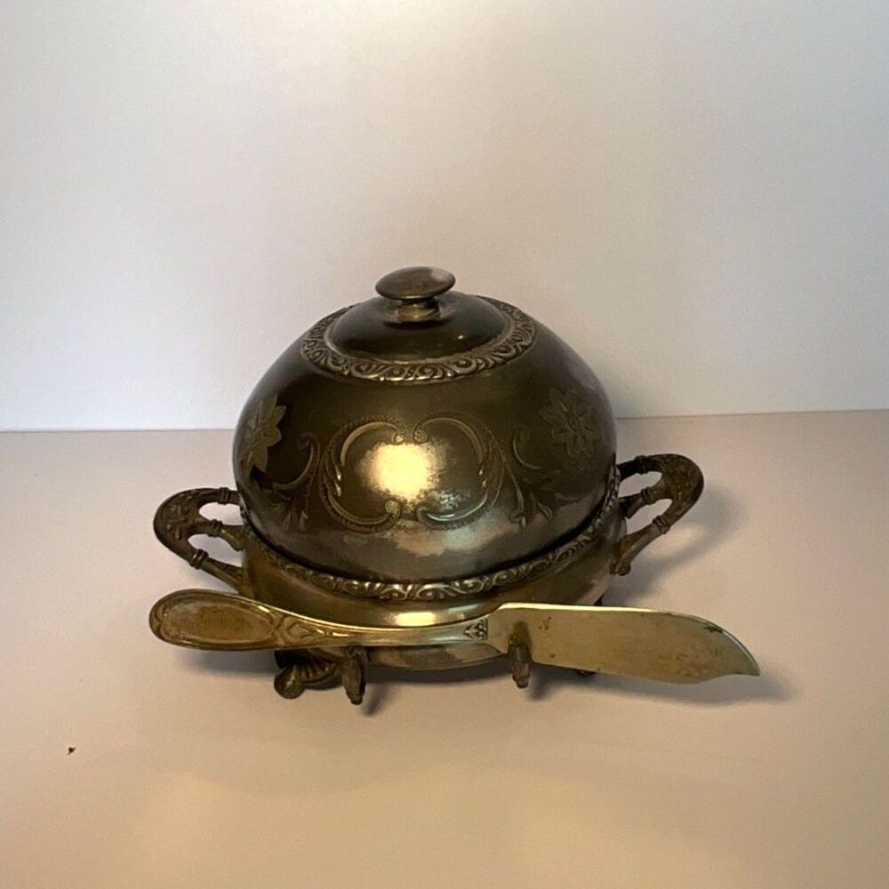 Beautiful William Rogers quadruple plated silver butter dish with insert & knife - Picture 6 of 8